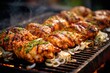 close-up of marinated chicken on a grill