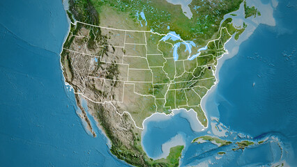 Wall Mural - Shape of United States of America with regional borders. Satellite.