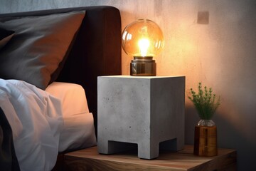 Wall Mural - modern minimalist bedside lamp on concrete table