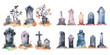 Watercolor spooky Halloween Graveyard clipart for graphic resources