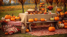 Halloween Pumpkin Patch Picnic. Have A Picnic In The Middle Of A Pumpkin Field, With A Cozy Blanket, Tasty Treats And Fall Decorations.