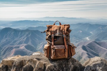 Sticker - backpack on a mountain peak, overlooking a valley