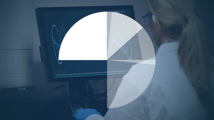 Poster - Animation of data processing and statistics over caucasian female scientist
