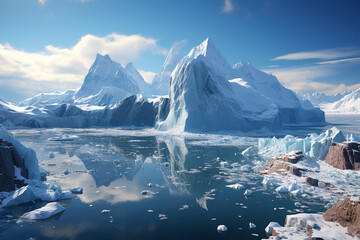 Poster - A drone view of a massive iceberg, showcasing its sheer size and grandeur against the backdrop of an endless icy landscape.  Generative AI technology.