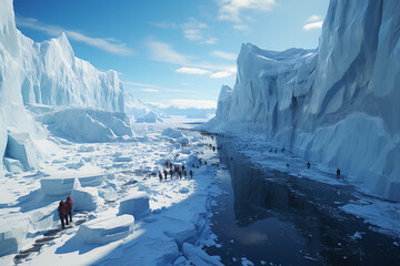 Poster - A drone view of a massive iceberg, showcasing its sheer size and grandeur against the backdrop of an endless icy landscape.  Generative AI technology.