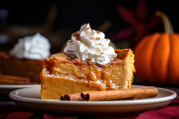 Sticker - close-up of pumpkin pie slice with whipped cream