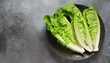 © Uuganbayar - Romaine lettuce salad over stone table. Top view with copy space