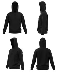 Wall Mural - Blank hoodie template. Hoodie sweatshirt long sleeve, hoody for design mockup, black hoodie