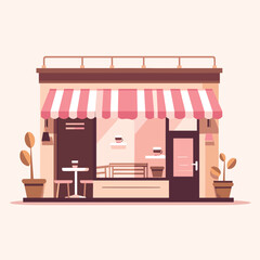 Wall Mural - cute coffee shop exterior vector flat isolated illustration