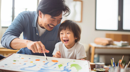 Wall Mural - parent and child painting together