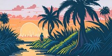 Florida Sea Shore Palm Beach. AI Generated Illustration