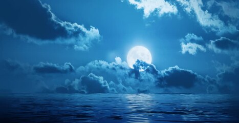 Wall Mural - moon with clouds night sky over the ocean