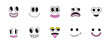 Png cartoon faces, abstract design mascots - y2k stickers and badges, happy, angry expressions, sticker and icons with different face expressions