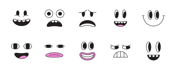 Aufkleber - Png cartoon faces, abstract design mascots - y2k stickers and badges, happy, angry expressions, sticker and icons with different face expressions