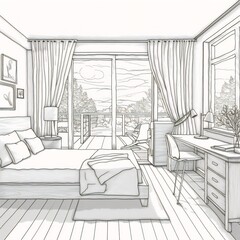 Aufkleber - Generative AI : Minimalist Bed Illustration on White