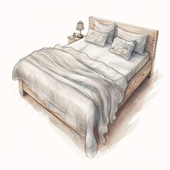 Aufkleber - Generative AI : Minimalist Bed Illustration on White