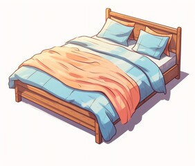 Aufkleber - Generative AI : Minimalist Bed Illustration on White