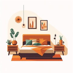 Aufkleber - Generative AI : Minimalist Bed Illustration on White