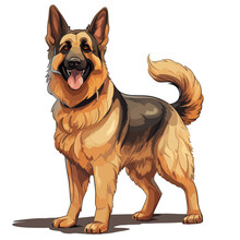 Cute German Shepherd Dog, Realistic Illustration, Vector Graphic, Comic Style, Isolated