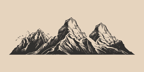 Wall Mural - Set of vintage retro engraving style mountain. Can be used for logo, emblem, poster, dadge design. Monochrome Graphic Art. Engraving style. Vector