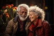 © Aryanedi - retired couple, hugging each other with smiles on their faces, situated in an outdoor setting