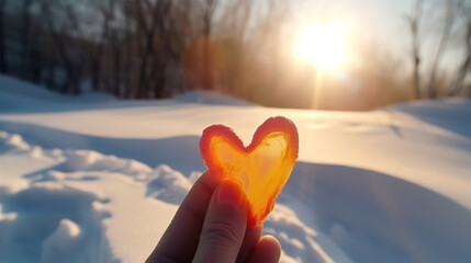 Hand drawn close-up sun on fresh snow. Love, Valentine's day. Generative Ai