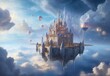 Floating citadel kingdom with cloud sky background