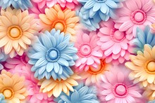 Seamless 3D Bright Pastel Flowers Patterns, Anemoiacore, Furry,