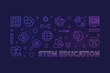 Poster - STEM Education minimal vector outline colored illustration. Science horizontal banner