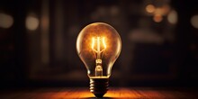 AI Generated. AI Generative. Electricity Light Lamp Bulb On Dark Black Background. INterior Glowing Decoration Home Interior Art
