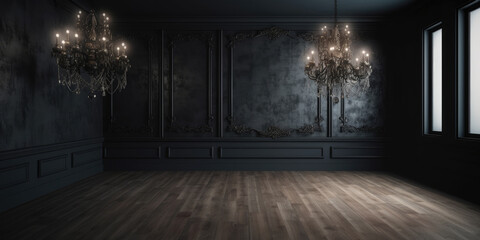 Wall Mural - dark interior room with luxury wallpaper. generative ai