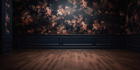 Wall Mural - dark interior room with luxury wallpaper. generative ai