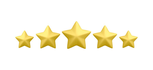 3d realistic five golden stars isolated on white background. Customer rating feedback concept from the client about employee for mobile applications or websites. Vector illustration