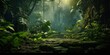 © AkimD - AI Generated. AI Generative. Wild tropical jungle forest park tree landscape. Adventure travel risky explore trip background landscape. Graphic Art