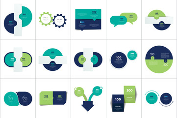 Fototapete - Mega set of two elements, steps chart, diagram, scheme. Circle, round design.