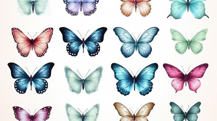 set of watercolor butterflies isolated on white, AI Generated