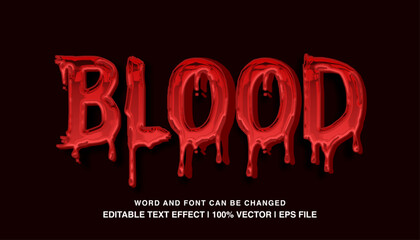Blood editable text effect template, liquid red slime 3d bold cartoon text style
