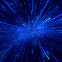 Abstract Background In Blue Neon Glow Colors. Speed Of Light In Galaxy. Explosion In Universe. Space Background For Event, Party, Carnival, Celebration, Anniversary Or Other. 3D Rendering.