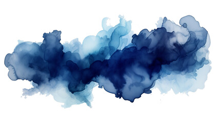 Poster - Abstract blue color painting illustration - watercolor splashes or stain, isolated on transparent background PNG (Generative Ai)