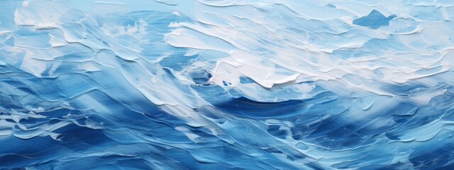 Aufkleber - Abstract marbled acrylic oil paint ink painted waves painting texture colorful background banner - White and blue color water sea swirls wave (Generative Ai)
