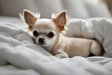 Chihuahua Puppy On A Bed, Generative AI