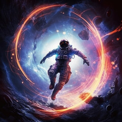 soaring astronaut on a colored background. digital art.
