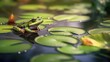green frog on lily pads generative ai
