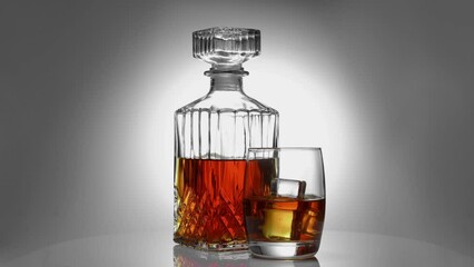 Wall Mural - whiskey bottle isolated on white background glass of whiskey on the rocks ice cube whiskey elements