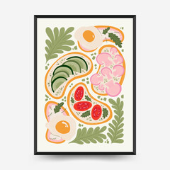 Wall Mural - Abstract food posters template. Modern trendy Matisse minimal style. Kitchen and restaurant decor. Hand drawn design for wallpaper, wall decor, print, postcard, cover, template, banner.