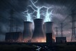 Power stations generating electricity by nuclear fission. Generative AI