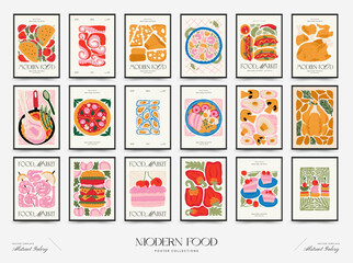 Wall Mural - Abstract food posters template. Modern trendy Matisse minimal style. Kitchen and restaurant decor. Hand drawn design for wallpaper, wall decor, print, postcard, cover, template, banner.