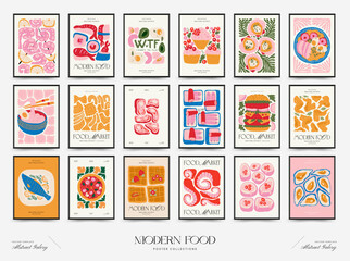 Wall Mural - Abstract food posters template. Modern trendy Matisse minimal style. Kitchen and restaurant decor. Hand drawn design for wallpaper, wall decor, print, postcard, cover, template, banner.