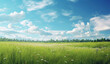 Leinwandbild Motiv grass field on day with sky sky, in the style of colorful gardens, photo-realistic landscapes 