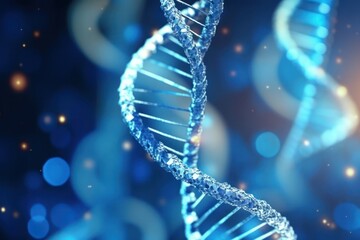 Poster - DNA double helix realistic model on blurry background with sparks genetic code medical research